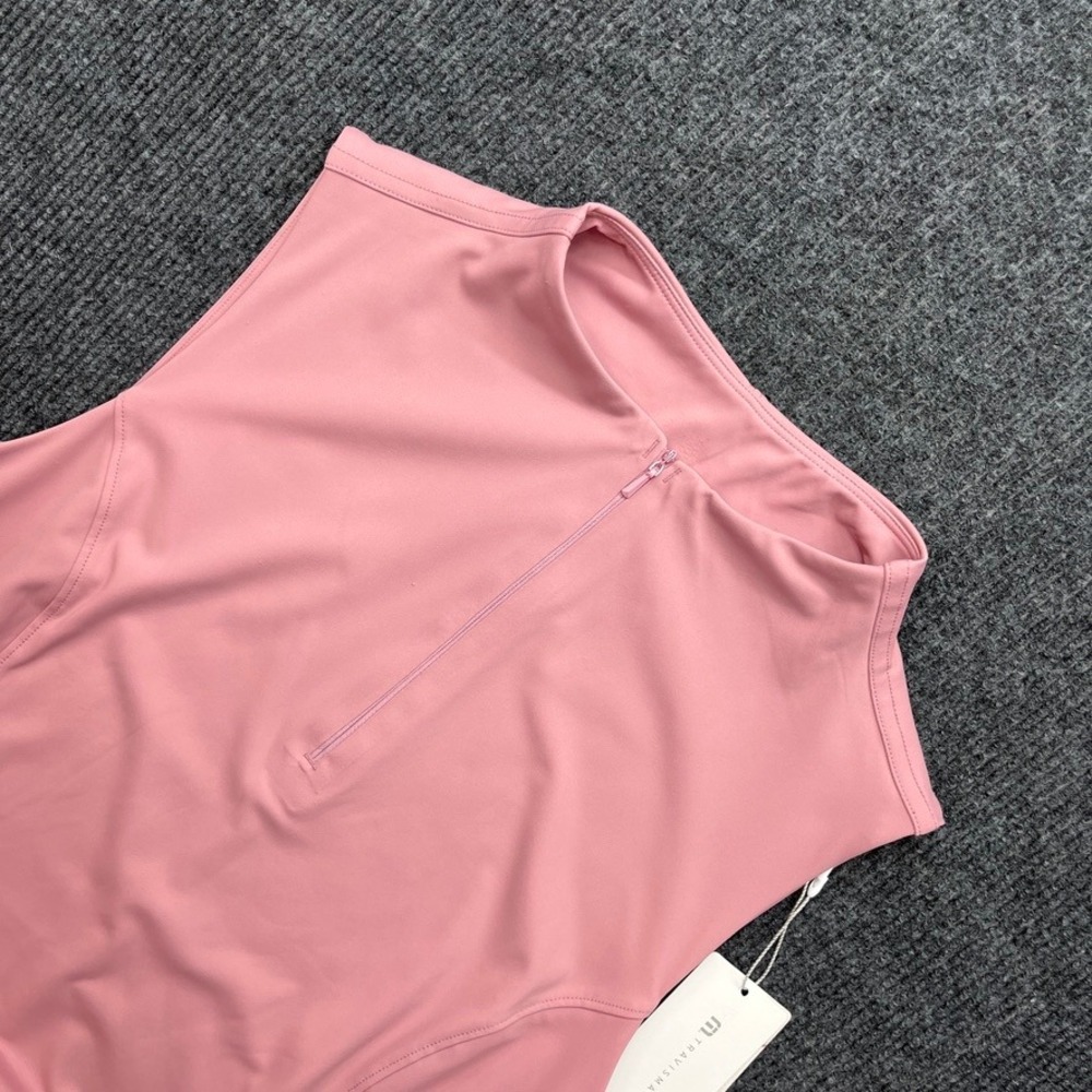 TravisMathew Women Pink MoveKnit Sleeveless Quarter Zip Golf Top Size L NEW